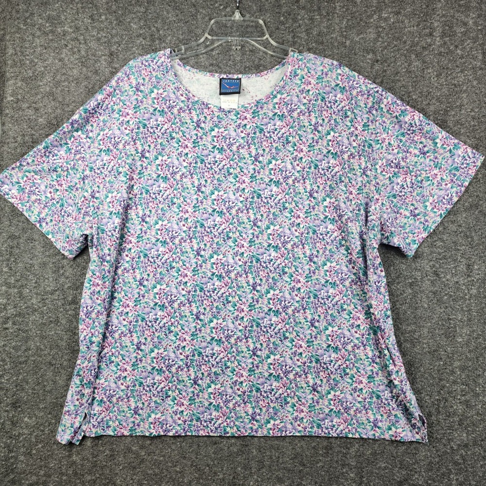 Jantzen Classics T-Shirt Women 3X Purple Floral Good Vintage Short‎ Sleeve USA